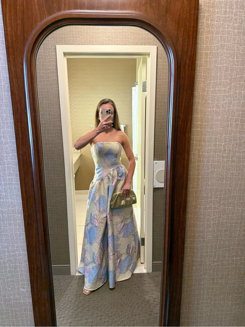 Elliatt Strapless Jacquard Gown in Blush, Lavender and Pale Blue - Picture 3 of 9